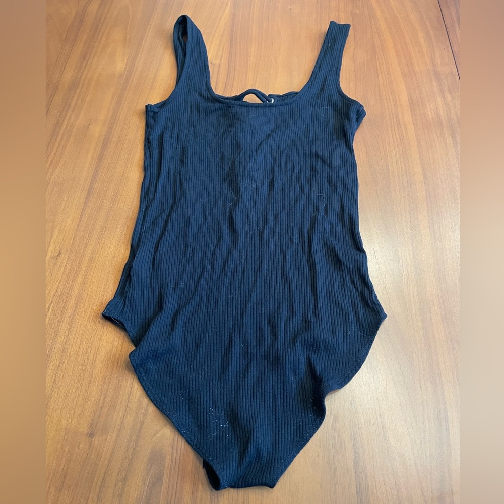 American Eagle black ribbed lace up bodysuit - Picture 3 of 3